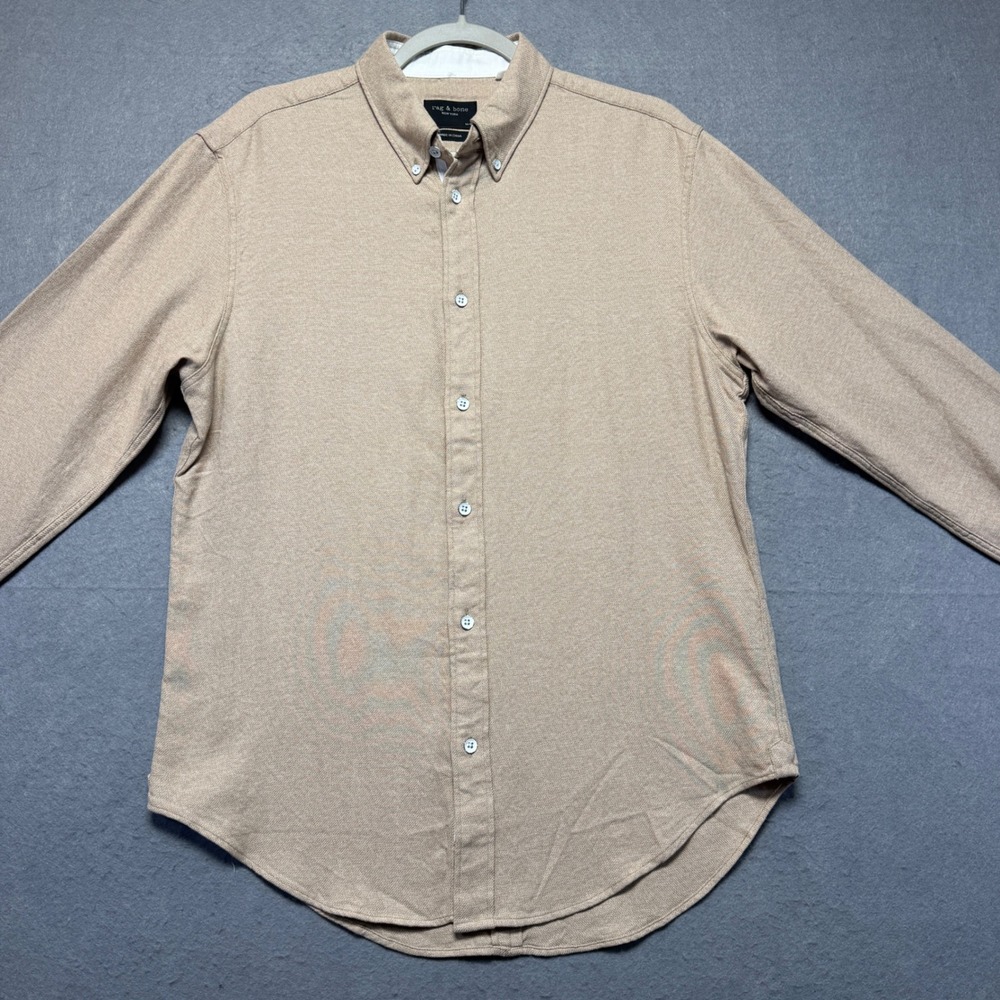 Rag & Bone Fit 2 Tomlin Tan Cotton Button Down Shirt Mens Medium Heathered Twill